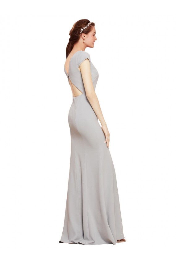 Fit and Flare Long Crepe Bridesmaid Dress with Tie Open Back
