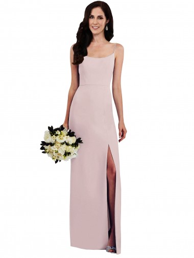 Cheap Spaghetti Strap V Back Crepe Bridesmaid Dress with Front Slit