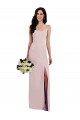 Spaghetti Strap V Back Crepe Bridesmaid Dress with Front Slit