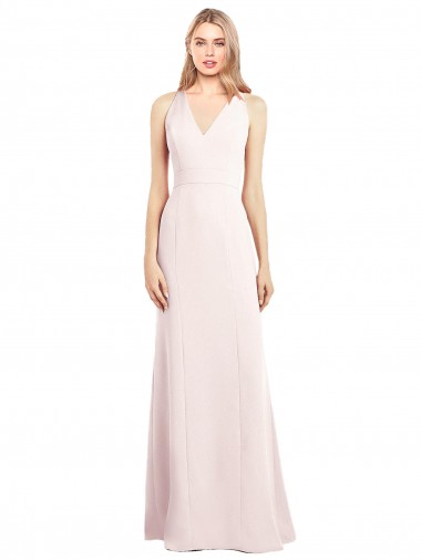 Cheap V-Neck Keyhole Back Crepe Trumpet Bridesmaid Dress