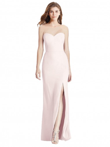 Cheap Strapless Crepe Trumpet Bridesmaid Dress with Front Slit
