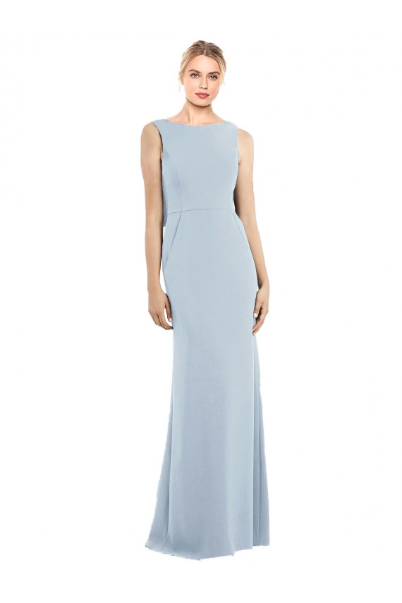 Draped Backless Crepe Bridesmaid Dress with Pockets