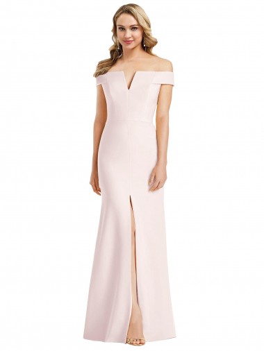 Cheap Off the Shoulder Notch Trumpet Bridesmaid Dress with Front Slit