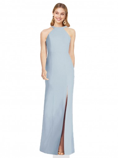 Cheap High Neck Backless Crepe Trumpet Bridesmaid Dress