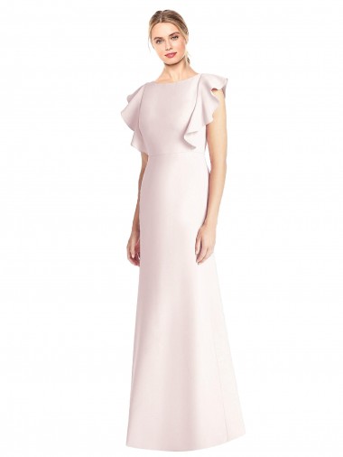 Cheap Ruffle Cap Sleeves Open Back Trumpet Bridesmaid Dress