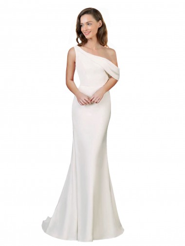 Cheap One Shoulder Crepe Bridesmaid Dress with Draped Off the Shoulder Strap