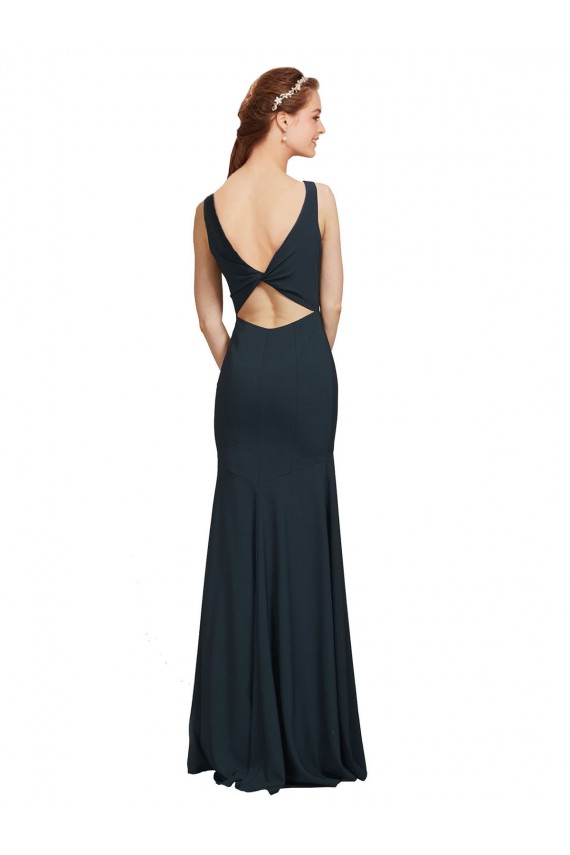 Sleeveless Bateau Neckline Crepe Bridesmaid Dress with Twist Back