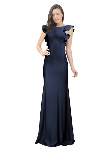 Cheap Sleeveless Crepe Bridesmaid Dress with Cascading Ruffle and Keyhole Back
