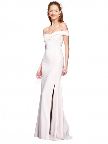 Cheap Criss Cross Off the Shoulder Crepe Bridesmaid Dress with Side Slit