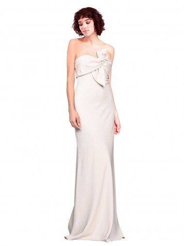 Cheap Strapless Crepe Fitted Bridesmaid Dress with Twist Bow