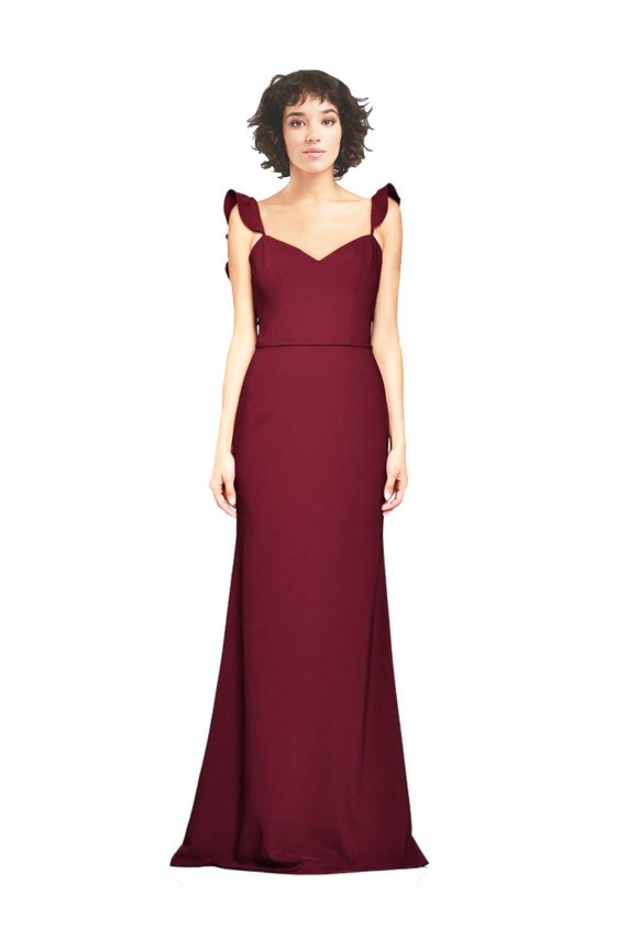 Crepe Slip Bridesmaid Dress with Ruffled Straps