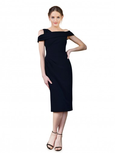 Cheap Draped Cross Shoulder Stretch Crepe Cocktail Dress