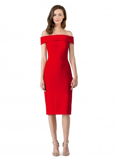Cheap Off the Shoulder Square Neck Cocktail Length Bridesmaid Dress