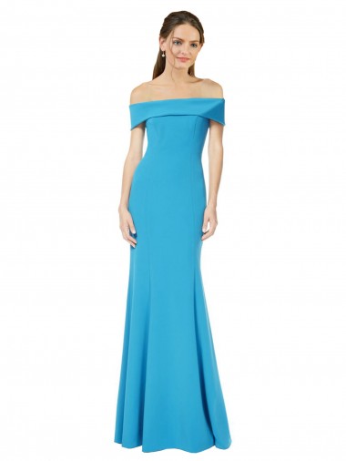 Cheap Off the Shoulder Crepe Bridesmaid Dress with Fitted Silhouette