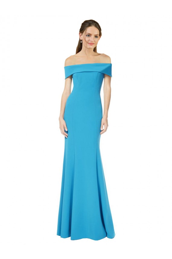 Off the Shoulder Crepe Bridesmaid Dress with Fitted Silhouette