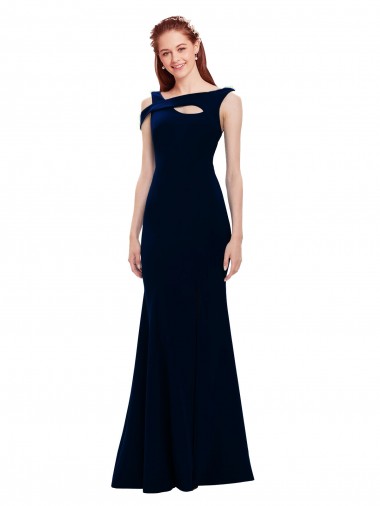 Cheap Sleeveless Crepe Mermaid Bridesmaid Dress with Side Slit
