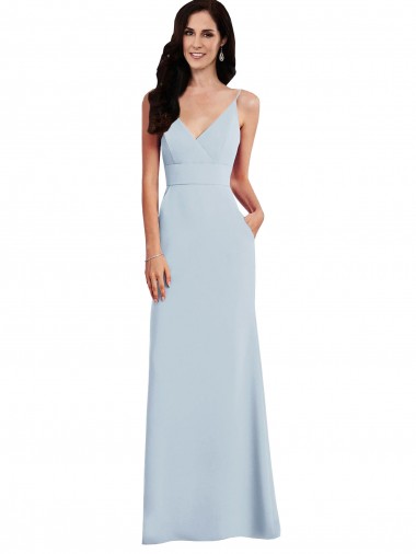 Cheap V Back Spaghetti Strap Maxi Bridesmaid Dress with Pockets