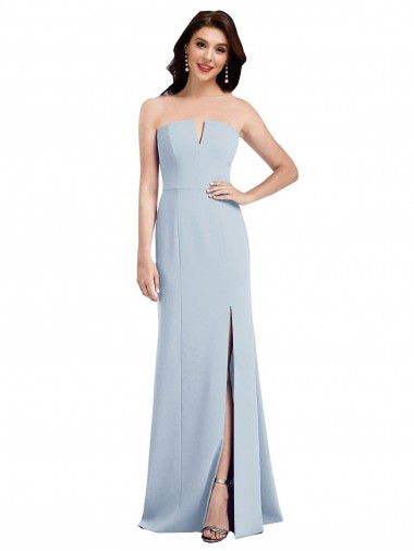 Cheap Strapless Notch Crepe Bridesmaid Dress with Front Slit
