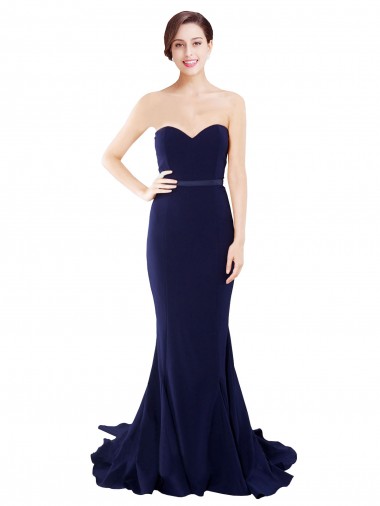 Cheap Strapless Sweetheart Neckline Crepe Bridesmaid Dress with Satin Waistband