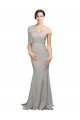 Long Sweep Train Sweetheart Crepe Bridesmaid Dress with Tulle One Shoulder