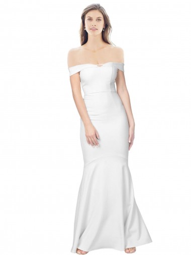 Cheap Mermaid Off the Shoulder Long Crepe Bridesmaid Dress with Low Back