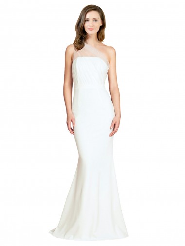 Cheap Soft Tulle Shoulder Overlay Mermaid One Shoulder Crepe Bridesmaid Dress