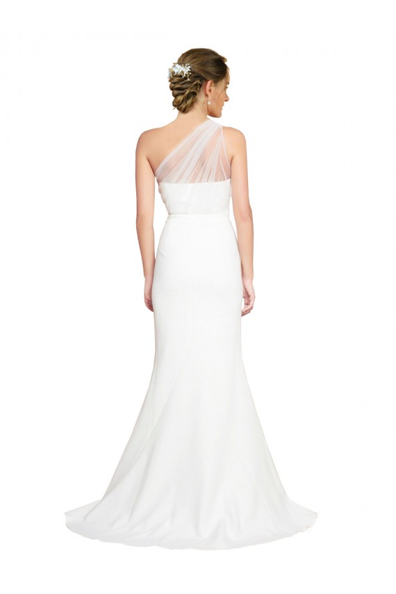 Soft Tulle Shoulder Overlay Mermaid One Shoulder Crepe Bridesmaid Dress