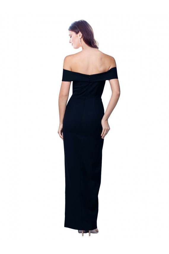 Off the Shoulder Long Full Length Crepe Bridesmaid Dress with Side Split
