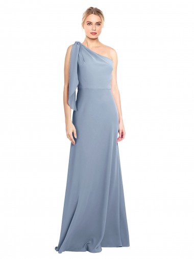 Cheap Draped Flutter Sleeves One Shoulder Stretch Crepe Bridesmaid Dress