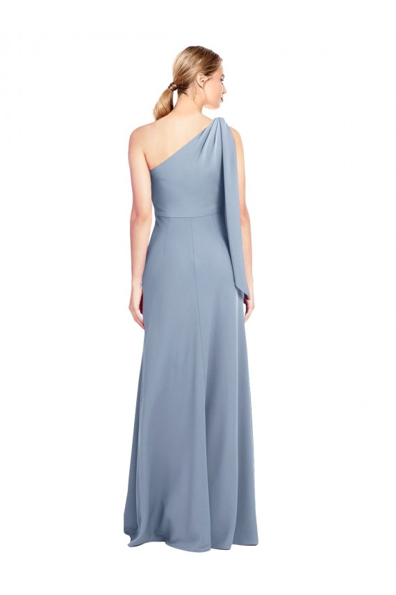 Draped Flutter Sleeves One Shoulder Stretch Crepe Bridesmaid Dress