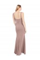 Square Neck Fit and Flare Long Stretch Crepe Bridesmaid Dress with Side Slit