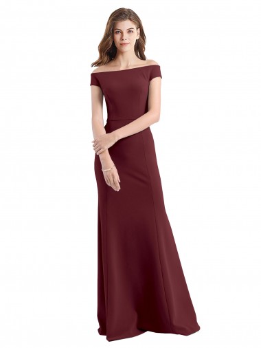 Cheap Off the Shoulder Fit and Flare Stretch Crepe Bridesmaid Dress
