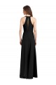 Sleek Halter V-Neck Long A-Line Stretch Crepe Bridesmaid Dress with Front Slit