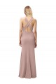 Long Floor Length High Neck Fit and Flare Stretch Crepe Bridesmaid Dress with Side Slit