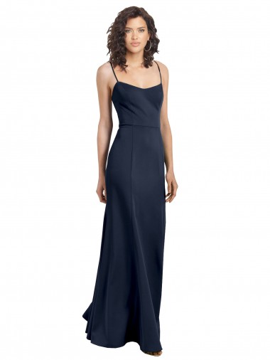 Cheap Fit and Flare Scoop Neck Long Sleeveless Stretch Crepe Bridesmaid Dress