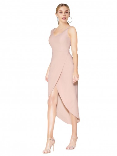 Cheap Knee Length Short Crepe Formal Wrap Bridesmaid Dress