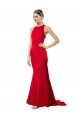 High Neck Mermaid Open Back Crepe Maxi Bridesmaid Dress with Train Detail