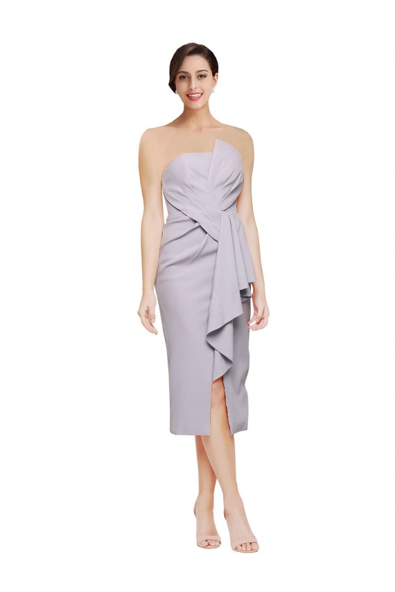 Short Cocktail Length Strapless Crepe Bridesmaid Dress with Ruffles