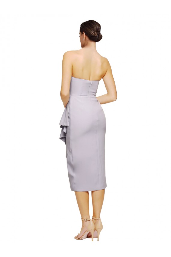 Short Cocktail Length Strapless Crepe Bridesmaid Dress with Ruffles
