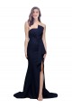Long Strapless Sweep Train Low Back Crepe Bridesmaid Dress