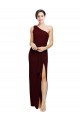 One Shoulder Sheath Crepe Bridesmaid Dress with High Side Split