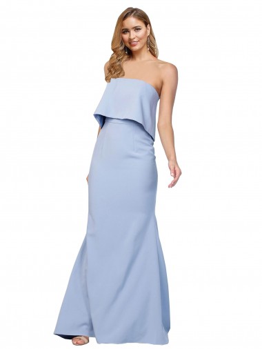 Cheap Strapless Full Length Crepe Bridesmaid Dress with Bodice Overlay