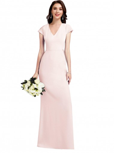 Cheap Cap Sleeve A-Line Crepe Bridesmaid Dress with Pockets