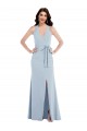 Open Back Halter Maxi Bridesmaid Dress with Draped Bow