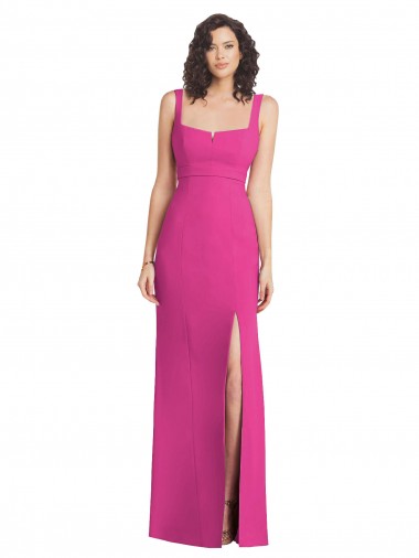 Cheap Wide Strap Notch Empire Waist Bridesaid Dress with Front Slit