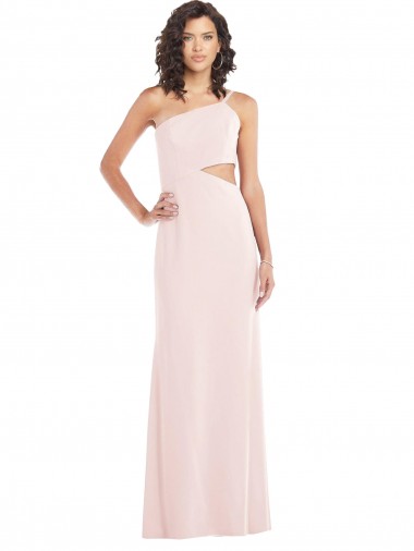 Cheap Flirty One Shoulder Midriff Cutout Maxi Bridesmaid Dress
