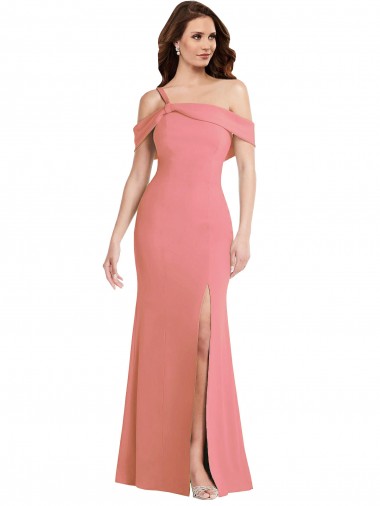 Cheap One Shoulder Draped Cuff Maxi Bridesmaid Dress with Front Slit