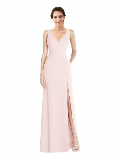 Cheap Square Neck Low Back A-Line Bridesmaid Dress with Front Slit and Pockets