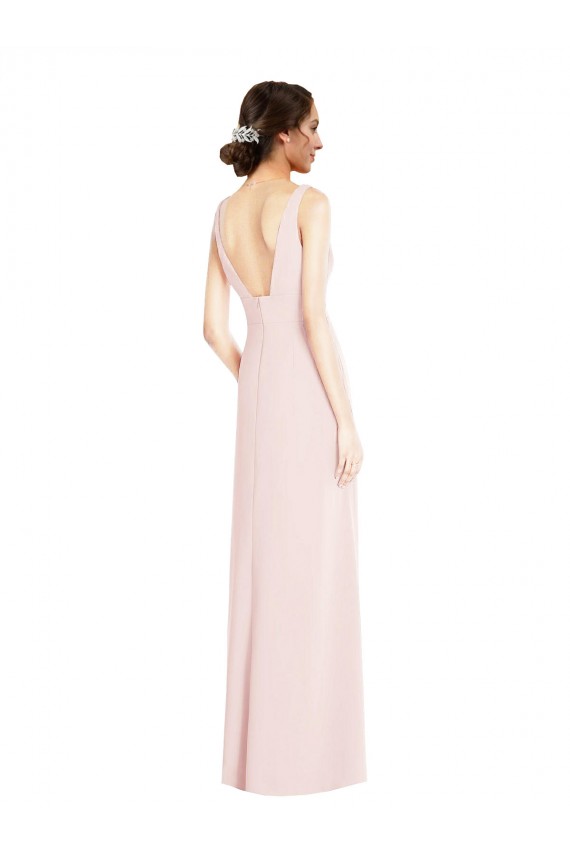 Square Neck Low Back A-Line Bridesmaid Dress with Front Slit and Pockets
