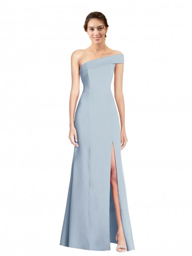Cheap Asymmetrical Off the Shoulder Cuff Trumpet Bridesmaid Dress With Front Slit
